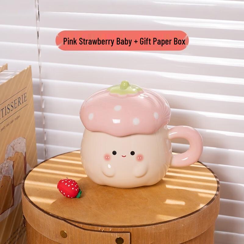 

Cute Pink Strawberry Ceramic Mug with Lid