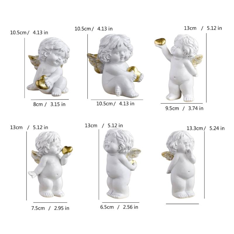 Romance Baby Little Angelic with Heart Desktop Figurine Resins Cherub Statue Sculpture Ornament for Valentines Gifting