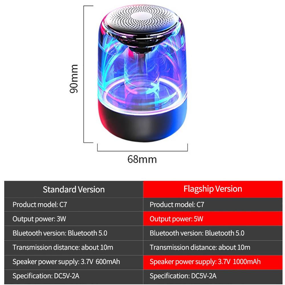 C7 Wireless Bluetooth 5.0 Speaker Subwoofer Stereo Portable Speaker With LED Colorful Light For Phones Tablet PC