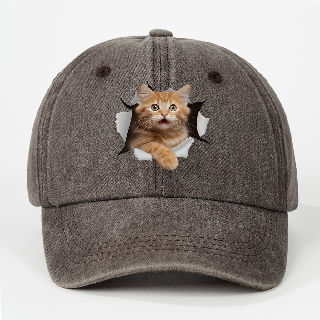 Cute And Silly Cat Printed Baseball Cap For Men And Women, Versatile For Casual Wear, Daily Outdoor Hiking, Duckbill Cap
