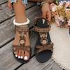 Bohemian Flat Bottomed Women's Sandals, Round Headed Beaded Flower Beach Shoes Summer Fashionable Breathable Casual Women's Sandals