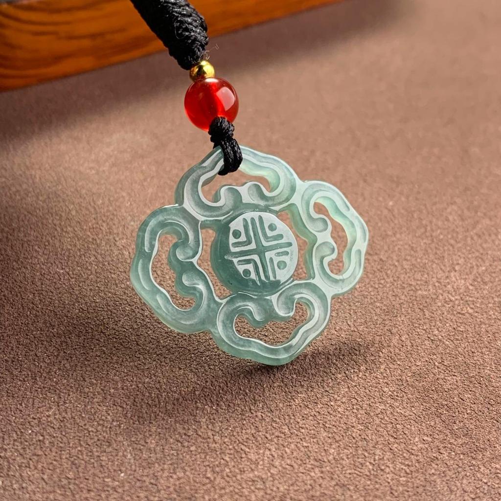Natural A-Grade Jade Blue Water Ruyi Chinese Knot Pendant for Phone or Keychain