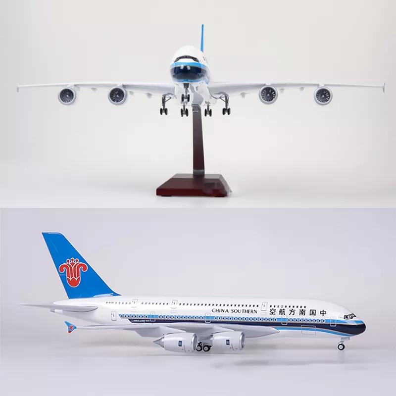 1/160 Scale Diecast Resin 46cm A380 Air Bus Passenger Aircraft China Southern Airlines Airplane Model Airways with Cabin Lights