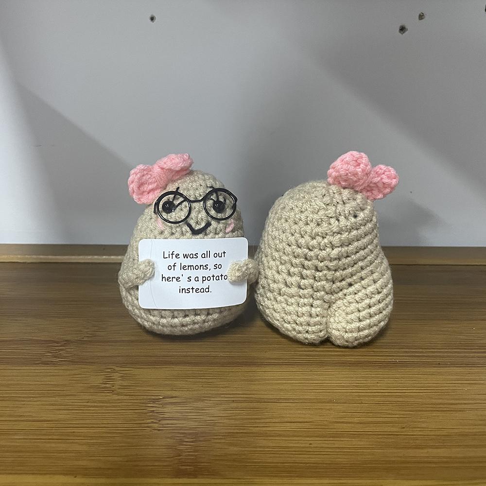 Positive Energy Big Butt Bowknot Potato Hug Pocket Handmade Plush Wool Knitting Doll With Card Christams Home Room Decoration