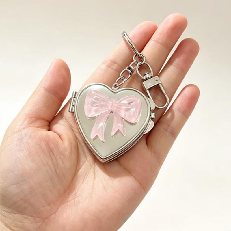 Decorative Compact Mirror Keychain Charm in a Heart Case for Keys, Bags, and Fast Daily Mirror Checks on the Go