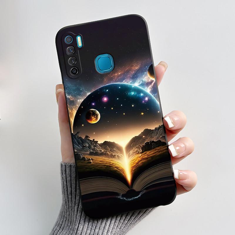 Handyhülle Für Infinix S5/S5 lite/X652/Camon 12 Air/CC6 Schwarz Niedliche Cartoons Bemalte Hülle Stoßdämpfer Weiche Stoßfeste Schwarze Hülle