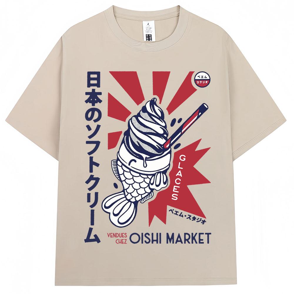 Japoński Styl Fala Hokkaido Vintage Koszulka Mężczyźni Kobiety Harajuku Moda Wysokiej Jakości Koszulki Oversize Bawełniane Letnia Koszulka