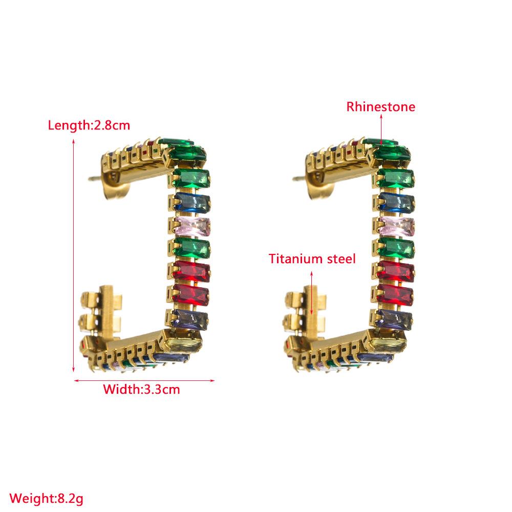 Damen-Creolen, Titanstahl, farblos, Persönlichkeit, geometrische Farbe, Zirkon, Temperament-Ohrringe