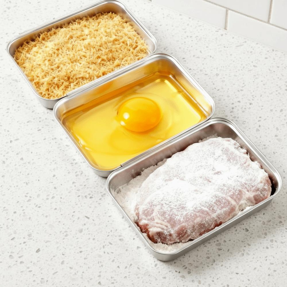 3PCS Interlocking Stainless Steel Breading Trays Set Rectangular Heat-resistant Coating Trays Stackable Rust-proof