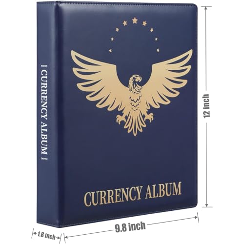 MUDOR Currency Collection Album, 90 Pocket World Banknote Holder, Paper Money Storage Book Album Binder Supplies, Blue