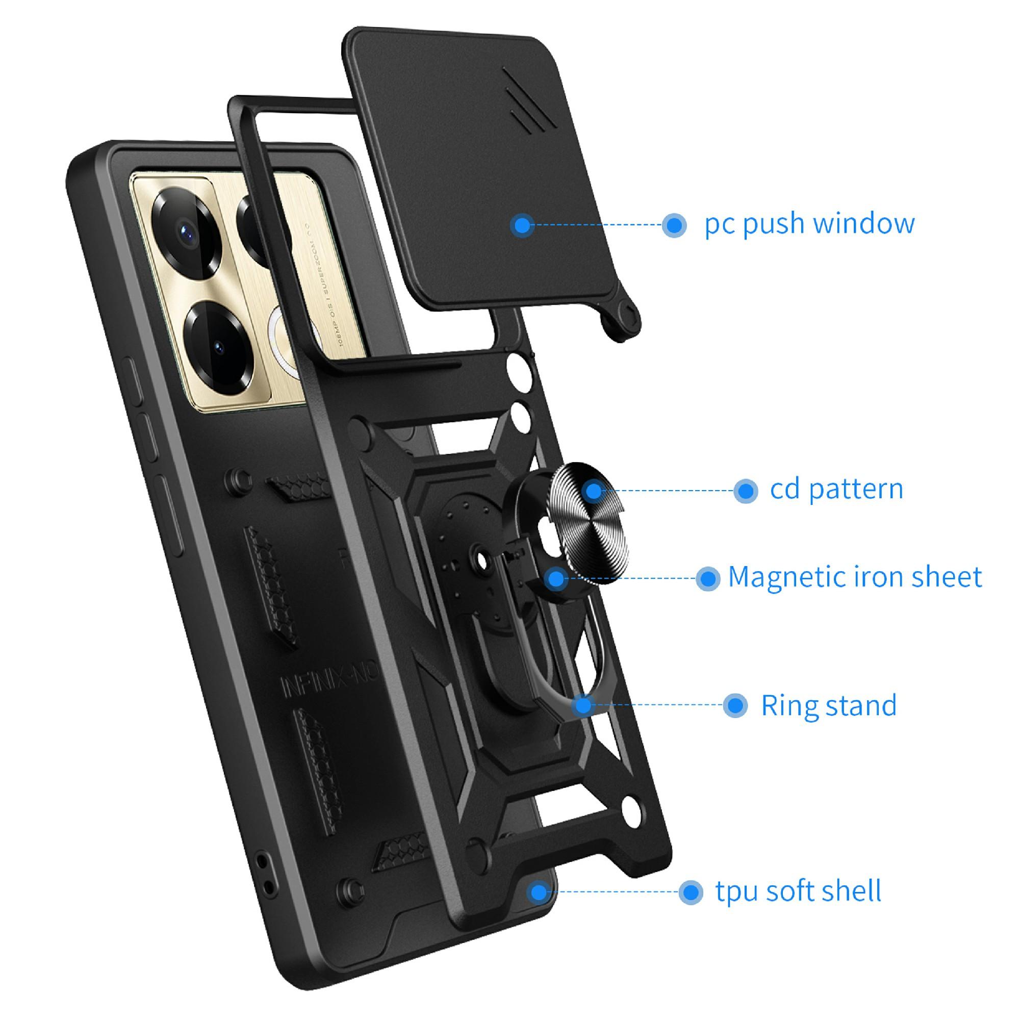 

For Infinix Note 40 Pro 4G/Note 40 Pro 5G/Note 40 Pro+ Cell Phone Case Slide Lens Guard PC+TPU Back Cover Black