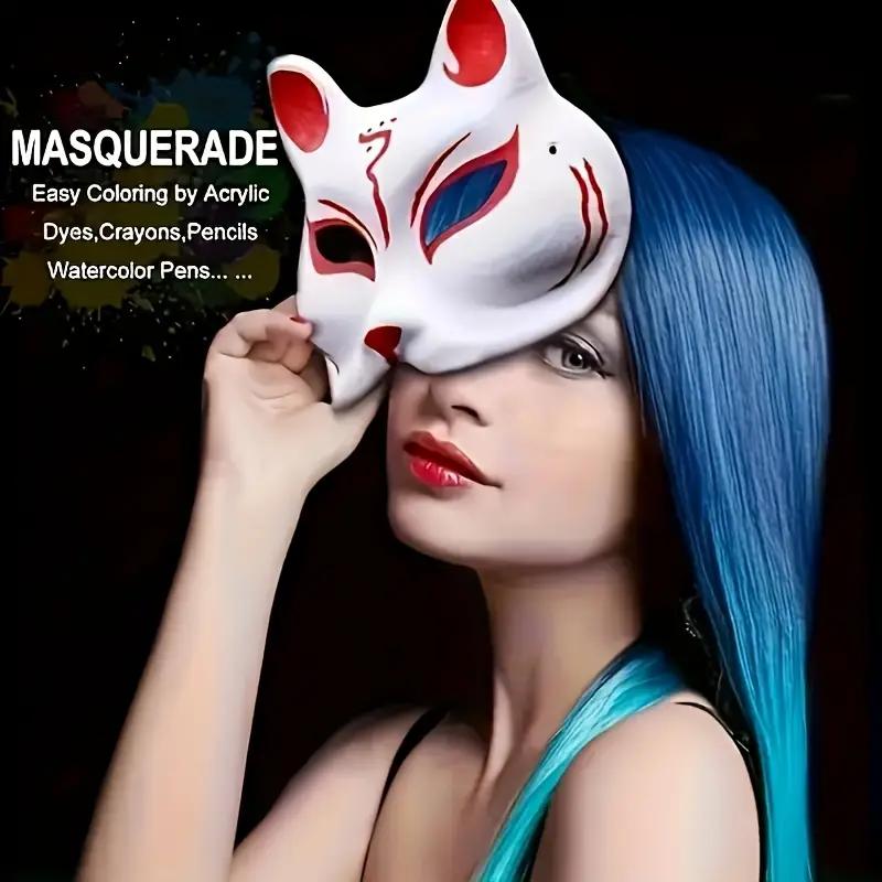 Plastic Blank White Mask Halloween Cosplay Cat Fox DIY Paintable Half Face Mask Animal Costume Party Decorate Craft Prop