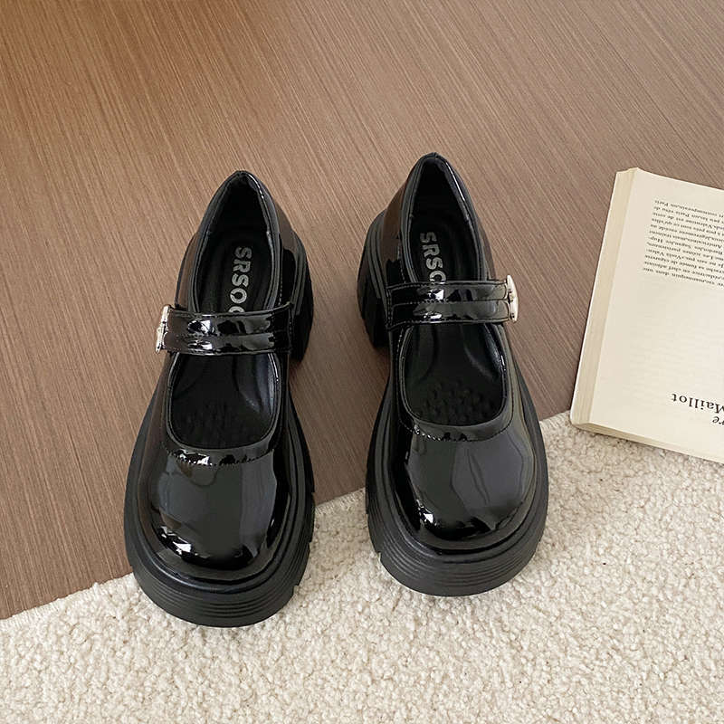 

Ретро платформа Мэри Джейн однотонные туфли женские 2025 весна и лето новые с круглым носом британский студенческий стиль японские универсальные маленькие кожаные туфли 35 чёрный