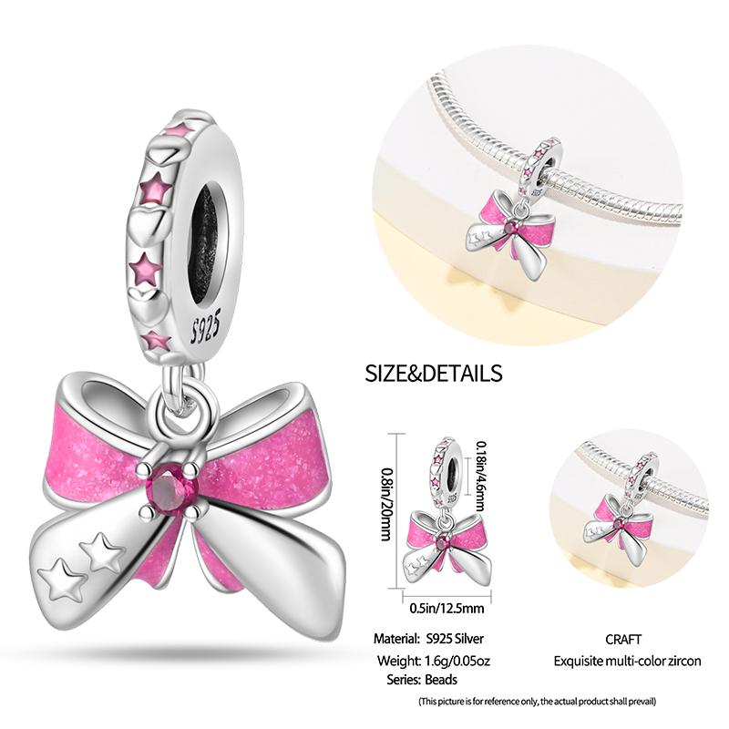 New Copper Bow Star Love Pink Series Charm Beads Suitable For 3Mm Original Bracelet Diy Fashion Jewelry Gift