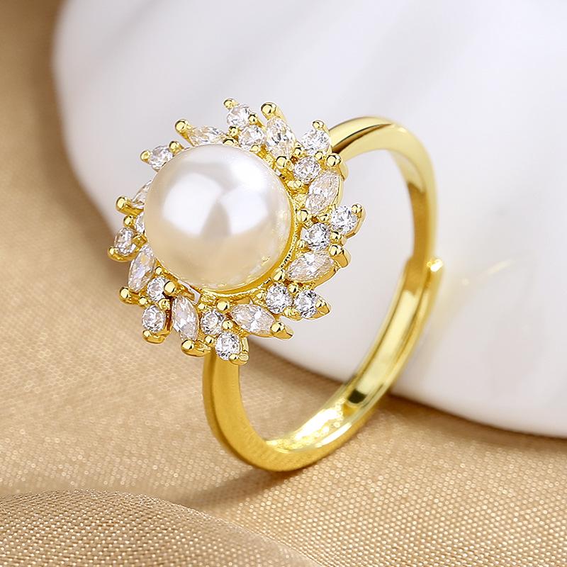 Korean Light Luxury Pearl Ring for Women – High-End Adjustable Index Finger Jewelry, Customizable Setting.