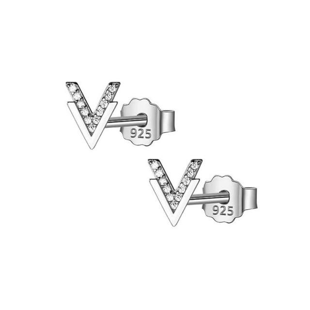 

Trustdavis настоящее серебро 925 пробы модные милые треугольные V-образные серьги-гвоздики с фианитом для женщин Свадебная вечеринка изящные ювелирные изделия DB1453