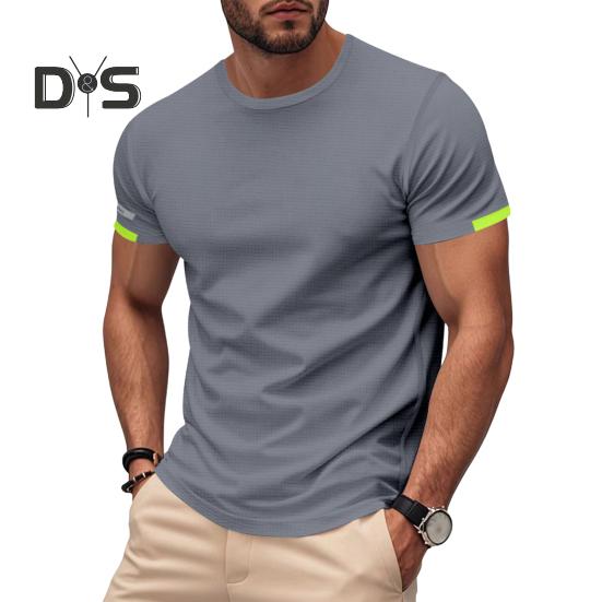 Men's Crew Neck T-Shirt Summer Short Sleeve Casual Tee Solid Color Muscle Fit Workout Top for Gym Daily Wear Sports