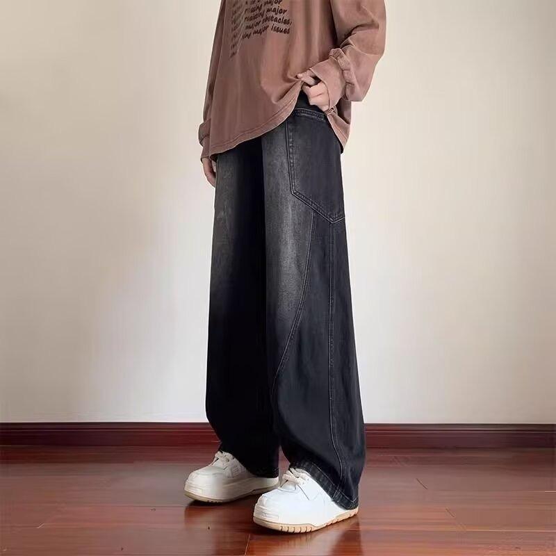 JYL Унисекс Джинсы Клеш Винтажные Американский Хай-Стрит Свободные Стиранные Прямые Деним S амарантовый