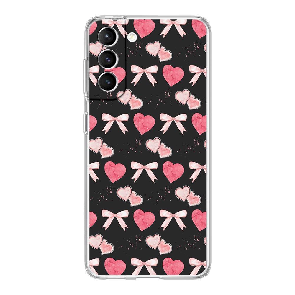 Phone Case For Samsung Galaxy S25 S24 S23 FE S22 Ultra S20 S21 5G S10 Plus S10E Soft Clear Cover Cute Pink Heart Bow