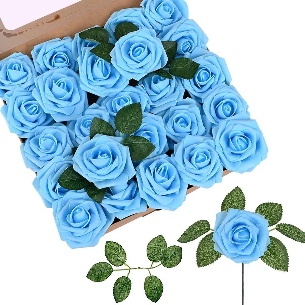 8CM Faux Rose Flower Gift Box Set with Leaves - Includes 25 or 50 Flowers for Home Decoration