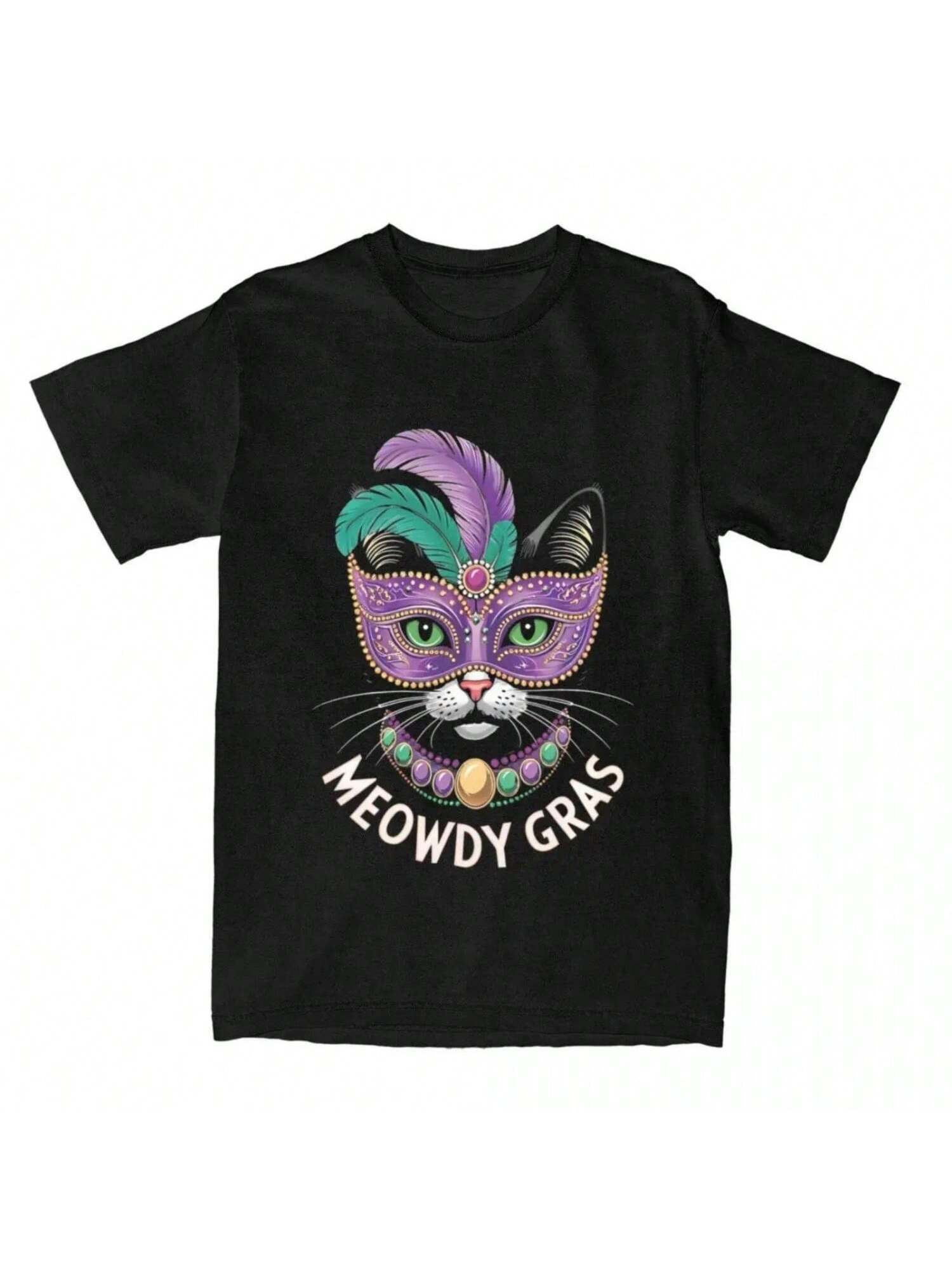 Meowdy Gras Cat Mardi Gras T-Shirt Summer Vintage T-Shirts Pure Cotton Leisure Tee Shirt For Wounisex unisex Short Sleeve Print Tops S разноцветный