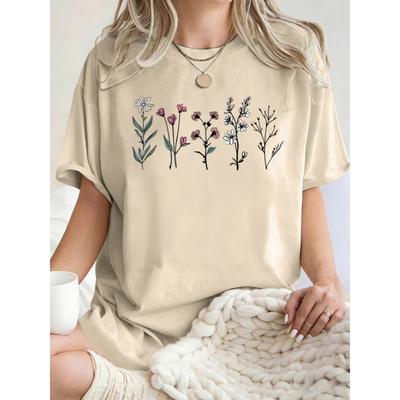 All Kinds Of Beautiful Flowers Printed T-Shirt Women Cotton Loose T Shirts Summer Clothing Comfortable Y2K Streetwear