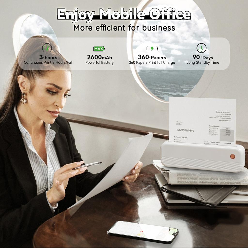 Peripage P40 A4 Portable Thermal Printer Wireless Mobile Photo Printer Support 2   3   4   216mm 210mm A4&A5 Paper