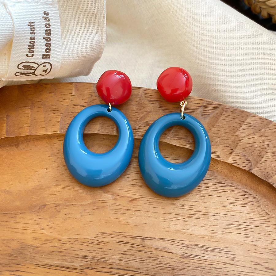 French fresh blue geometric flower resin earrings light luxury stud earrings personality temperament earrings women