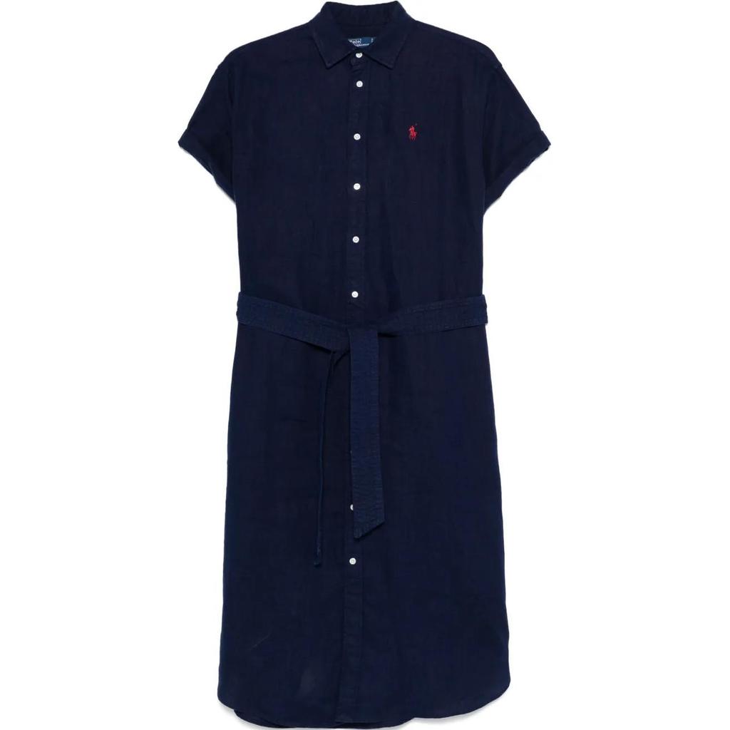 Polo Ralph Lauren Solid Loose Midi Short Sleeve Dress Women Dresses Midnight-Blue 211959912-001