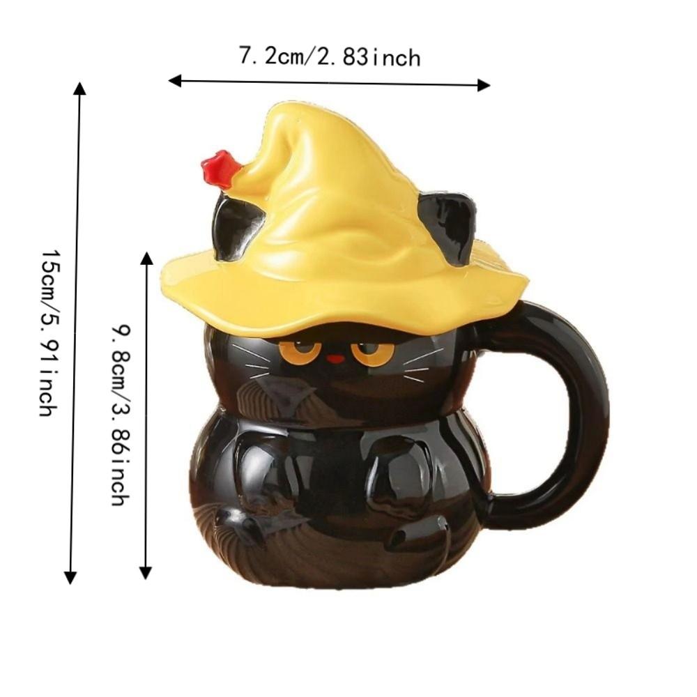 With Lid Ceramic Ghost Cat Mug 450ml Magic Kitty Coffee Cup Magic Hat Milk Cup Afternoon Tea