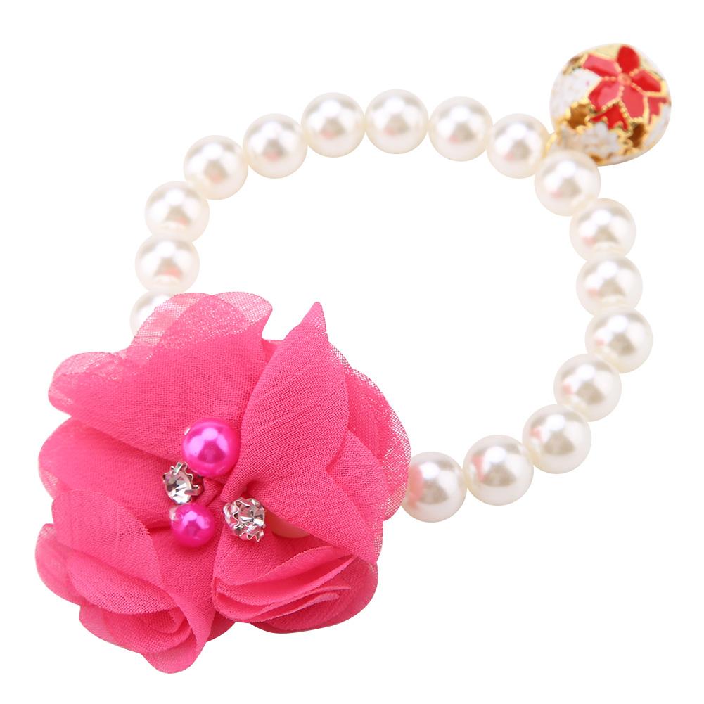 Dog Pet Pearl Flower Collar Elastic Necklace for Puppy Collar Jewelry Accessory(Rose Red)