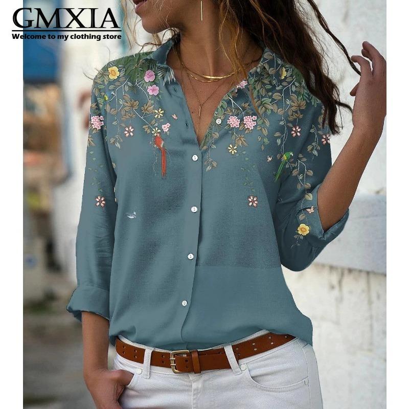 GMXIA 38 Color Women's Fashion Casual Long Sleeve POLO Neck Leisure Blouses & Shirts