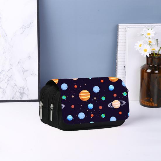 Pencil Case High Capacity Waterproof Double-layer Cartoon Flip Starry Sky Astronaut Pen Bag School