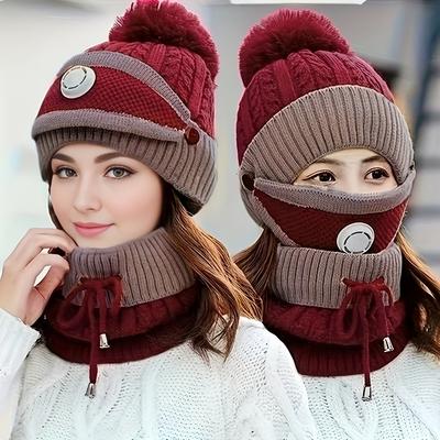 2025 3 Pezzi Set Cappello Berretto Sciarpa con Mascherina Donna Autunno Inverno Berretto Spesso Pile Caldo Protezione Orecchie con Extra Peluche