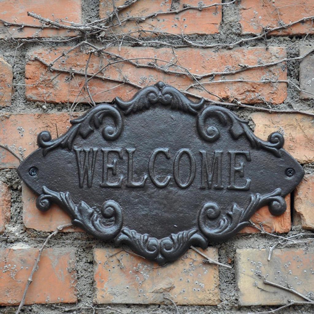 Welcome Sign House Plaque Iron Vintage Rustic Wall Mount Front Door Decor for Entrance