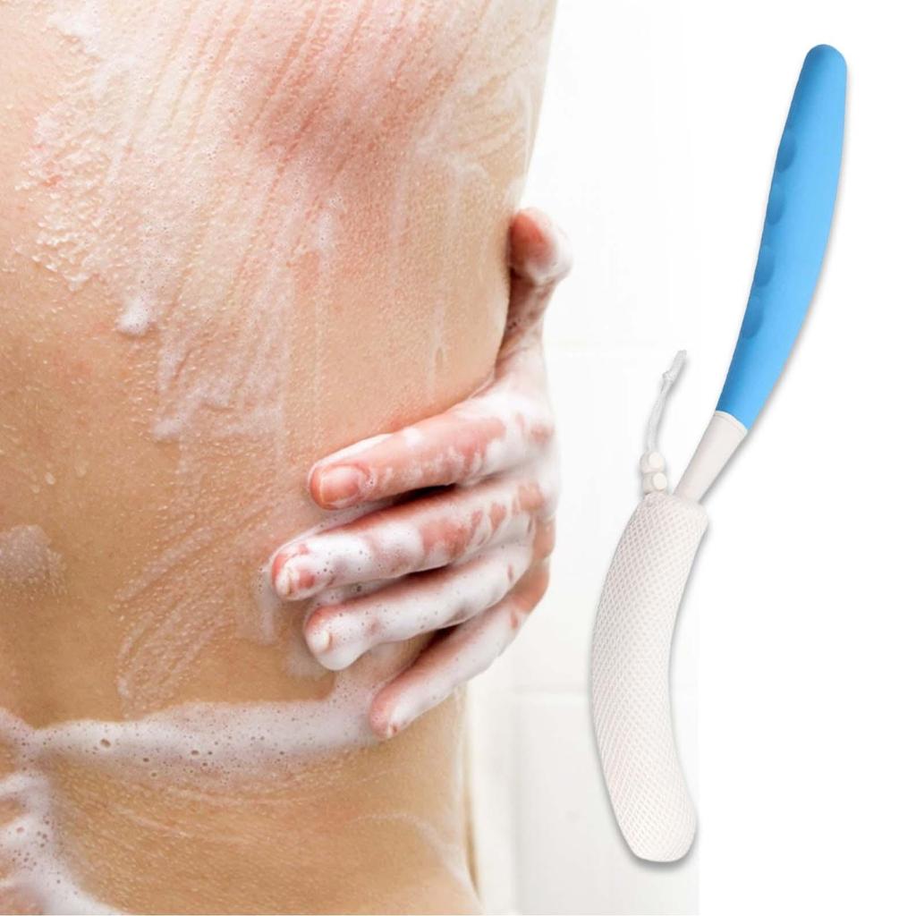 Long Antislip Curved Handled Bath Body Brush, Easily Reach for Seniors, Suitable