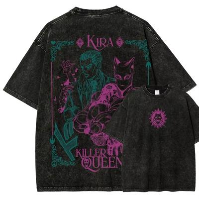 JOJO Bizarre Adventure Gyro Zeppeli T Shirt Men Vintage Washed Oversized Tees Anime Graphic T-shirts Streetwear Cotton Tops Men Women