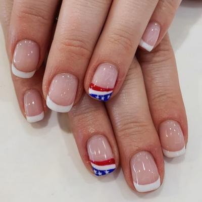 Independence Day Press On Nail French Tips Fake Nail 4th of July Patriotic False Nail Full Cover Design Acrylic Nail