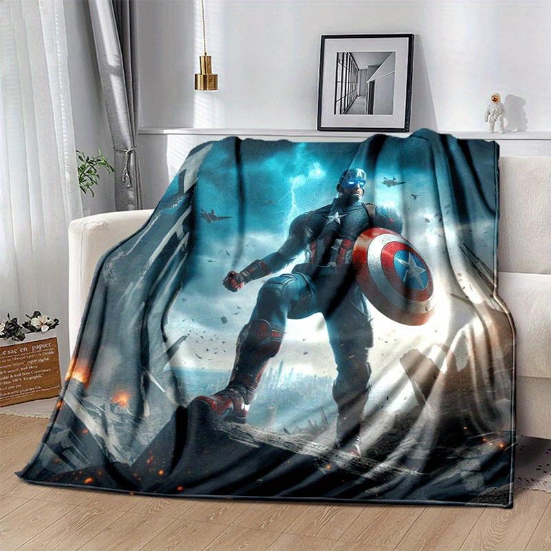 1pc Captain America Printing Blanket - Soft, All-Season Throw for Living Room, Beroom,Personalize Gift with Aorable Cartoon esign