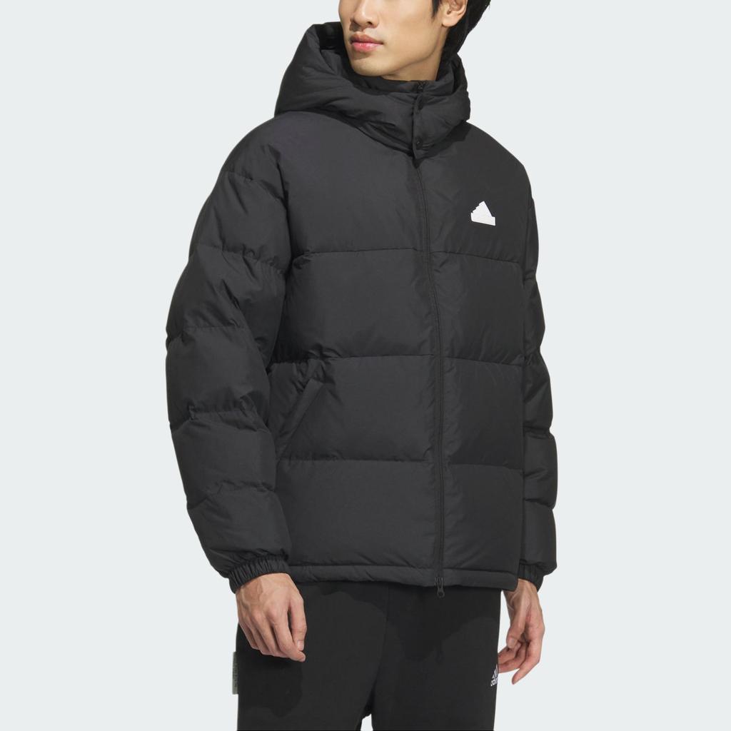 Adidas Puffy Down Series Logo Outdoor Casual Hooded Warm Puffer Jacket Unisex Jacket Black JM9131