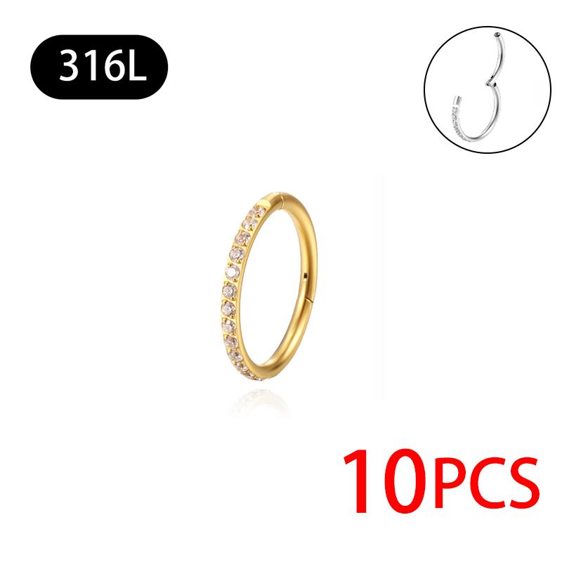10pcs Stainless Steel Hoop Earrings Nose Ring for Women Piercing White Zircon Body Jewelry Round Nose Ring