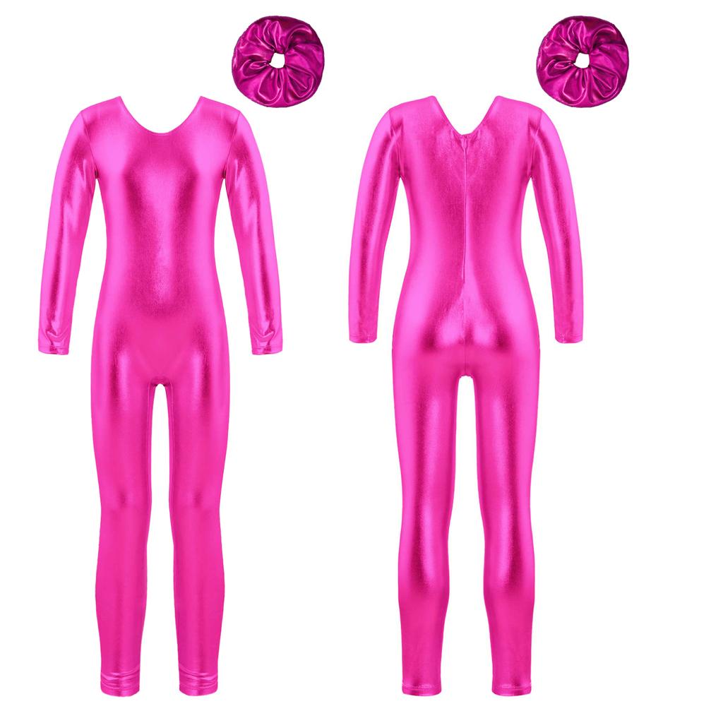Body da allenamento per bambine, maniche lunghe, cerniera posteriore, body unitard, tuta da balletto e copricapo