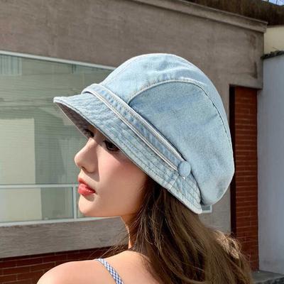 Dongdaemun gleichen Retro-Denim Entenzunge Stapelhut Frühling und Sommer Street Modeling Baskenmütze weibliches Gesicht kleine Malermütze