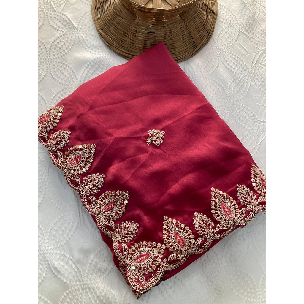 New Launch – Premium Satin Chiffon Embroidered Party Wear Saree