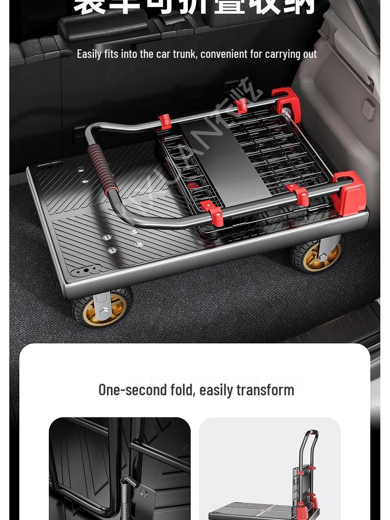 Foldable Flatbed Handcart with Fence - Lightweight and Convenient for Moving