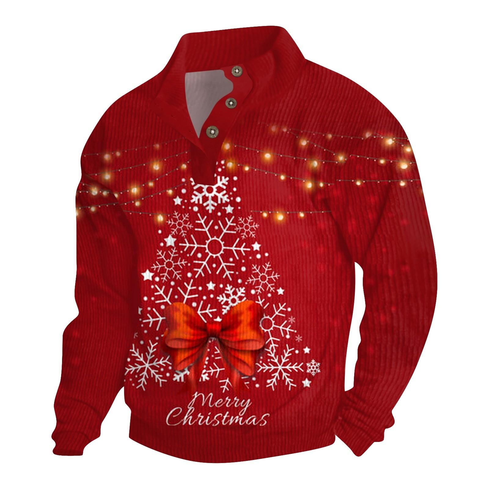 

Мужская рождественская хлопковая рубашка-пуловер с длинным рукавом для активного отдыха, винтажная вельветовая рубашка с воротником-стойкой и пуговицами, повседневная толстовка с рождественским принтом XL белый