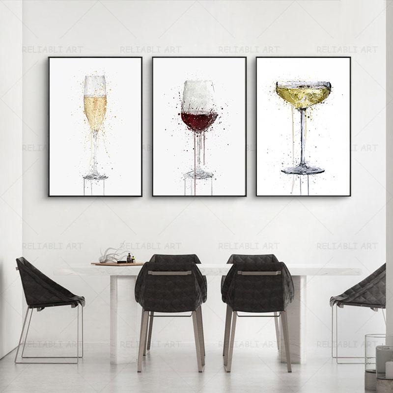 Abstrato moderno vidro champanhe pintura em tela arte da parede cartazes e impressões para sala de estar cozinha decoração quadro