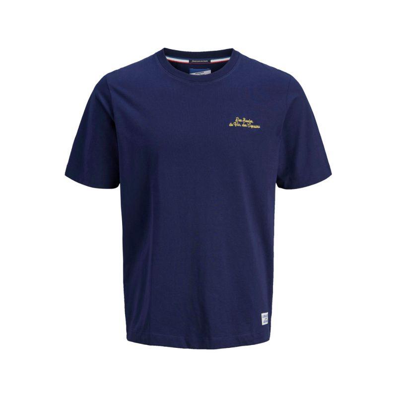 Men's Plain Crew Neck Cotton T-shirt with Text Print JACK & JONES