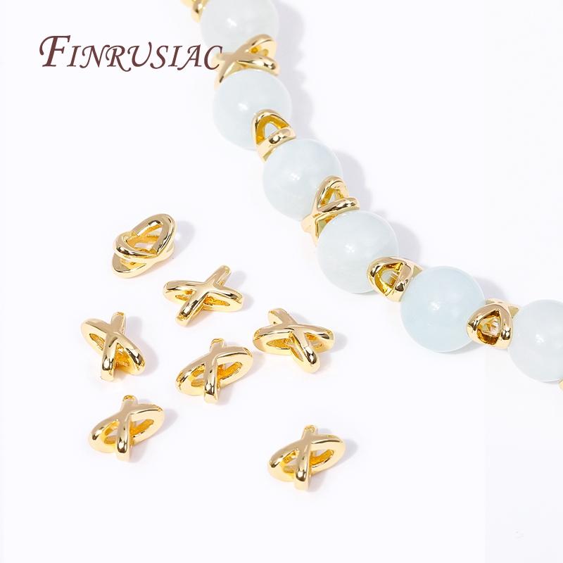 Fashion 18K Gold Plated Brass Star/X Shape Spacer Beads For Pearl Necklace Making, Separators for Beads DIY Beadwork Accessories