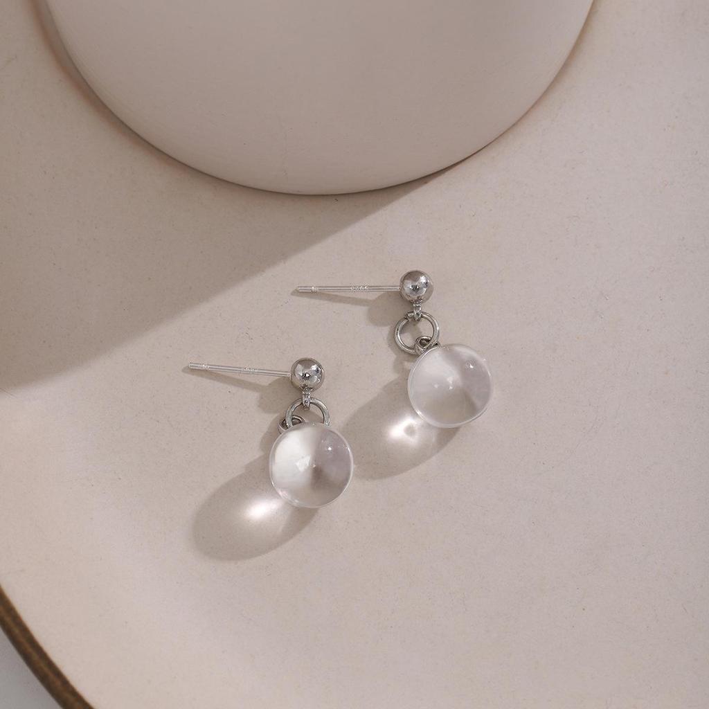 Silver Needle Korean Cool Transparent Ball Earrings - Niche Luxury Versatile Studs for Women